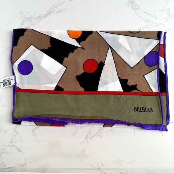 Bill Blass Vintage Scarf, Geometric Design with Circles, Silk, 56" x 11" - Picture 1 of 7